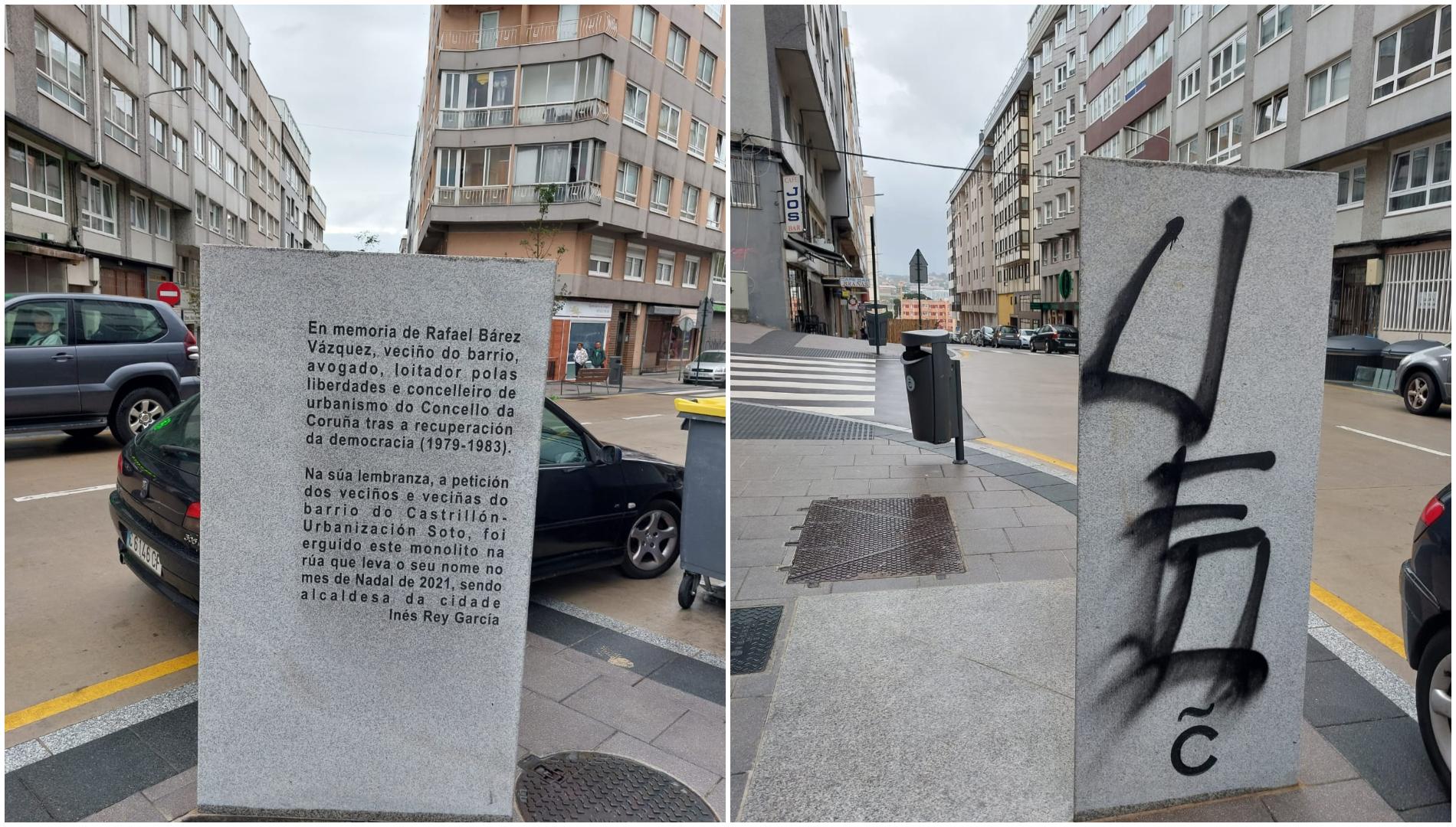 Pintadas en el monolito (foto: BNG)