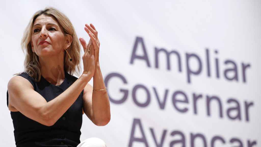 Yolanda Díaz, durante el mitin de Sumar en Valencia. Efe / Biel Aliño