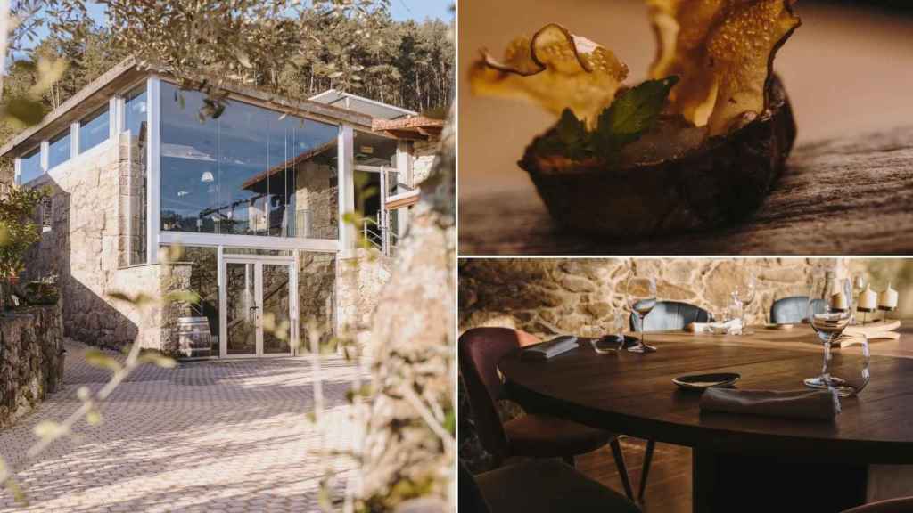 Instalaciones y plato del restaurante Abeldade, en Tui.