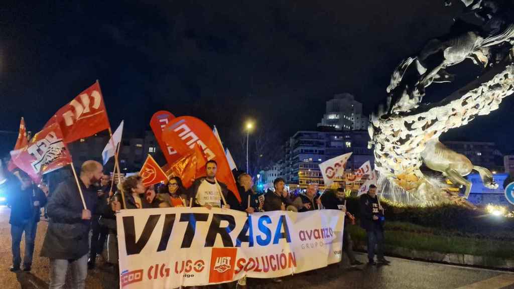 Trabajadores de Vitrasa en una manifestación.