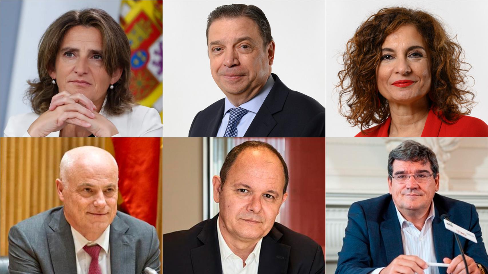 De izquierda a derecha, y de arriba abajo: Teresa Ribera, Luis Planas María Jesús Montero, José Manuel Campa, David Vegara y José Luis Escrivá.
