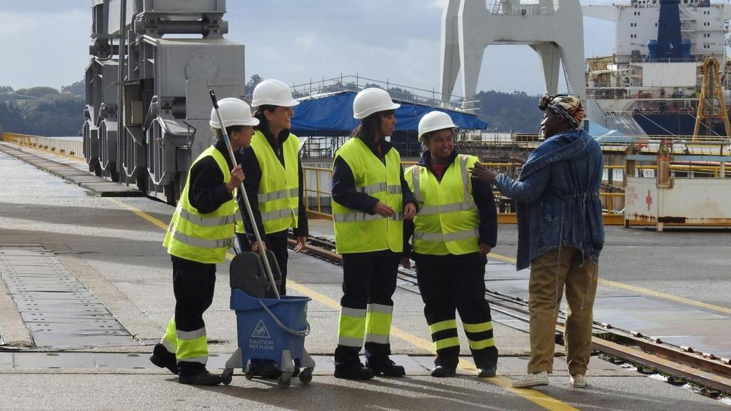 Un momento del rodaje de la serie ‘Rapa’, con la participación de varios figurantes
