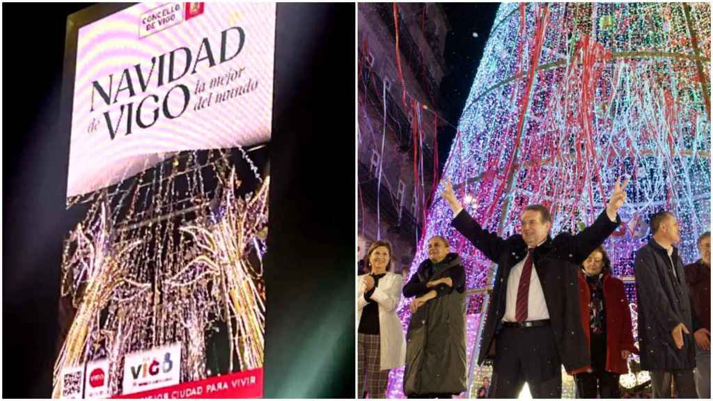 Imagen del anuncio de la Navidad de Vigo en Málaga y Caballero en el encendido navideño de 2022.