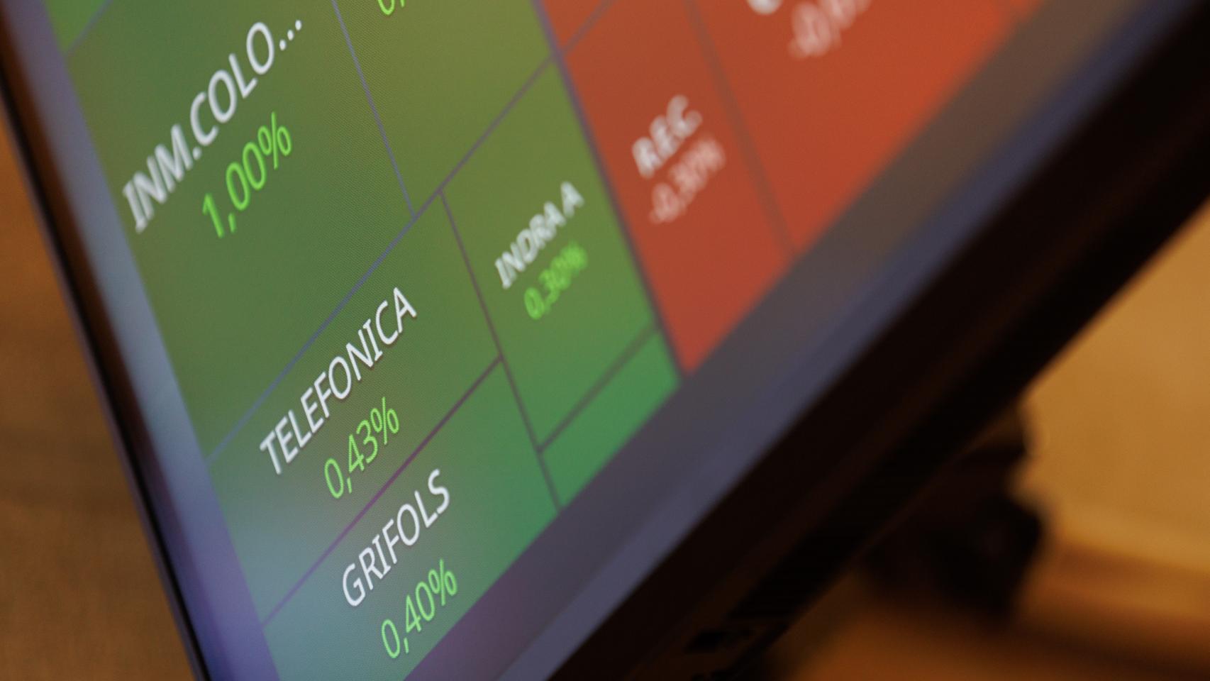 Un panel del Ibex 35 en el Palacio de la Bolsa de Madrid.