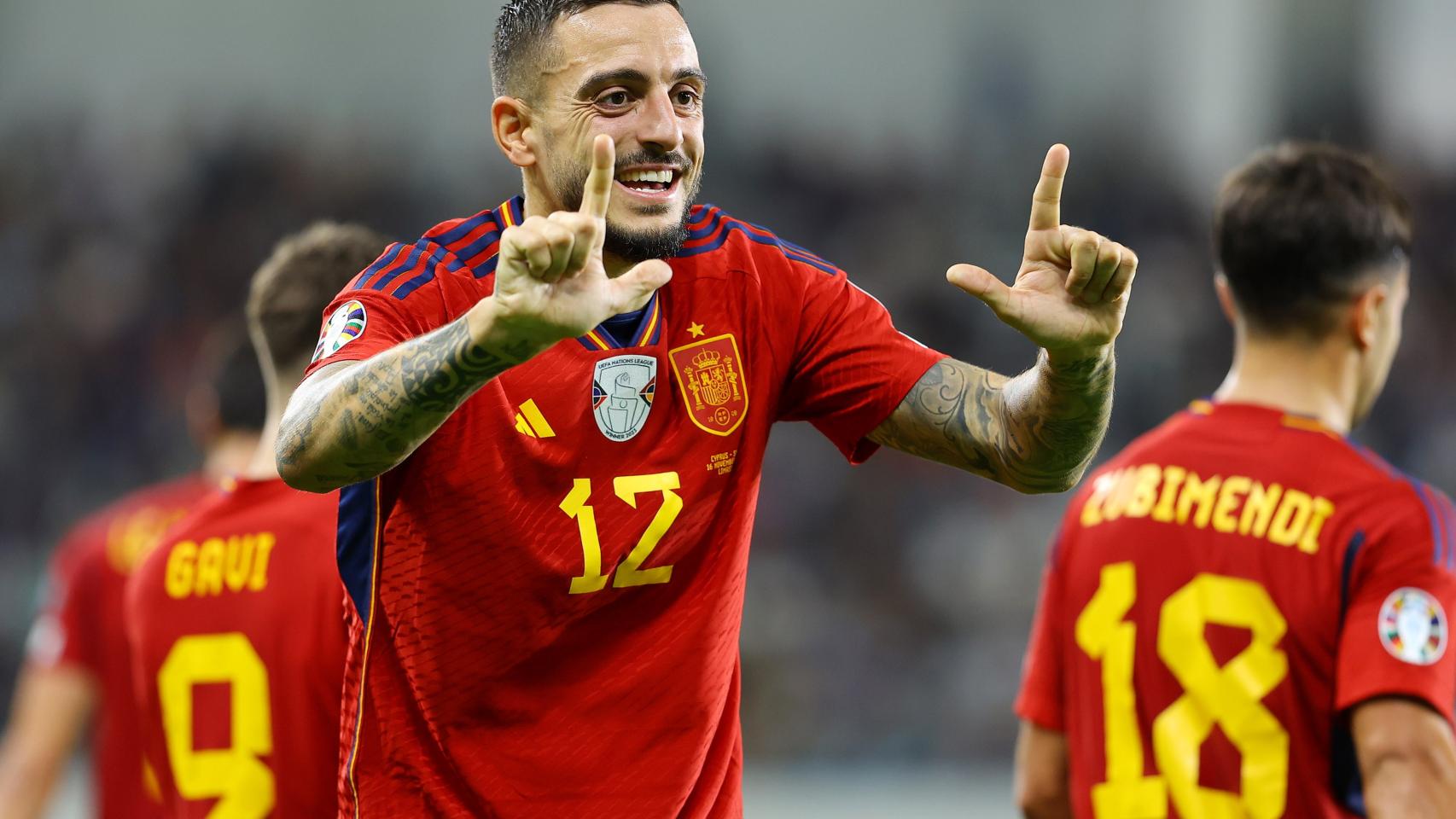 Joselu celebra su gol ante Chipre.