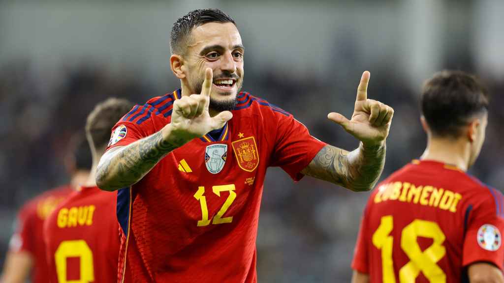 Joselu celebra su gol ante Chipre.