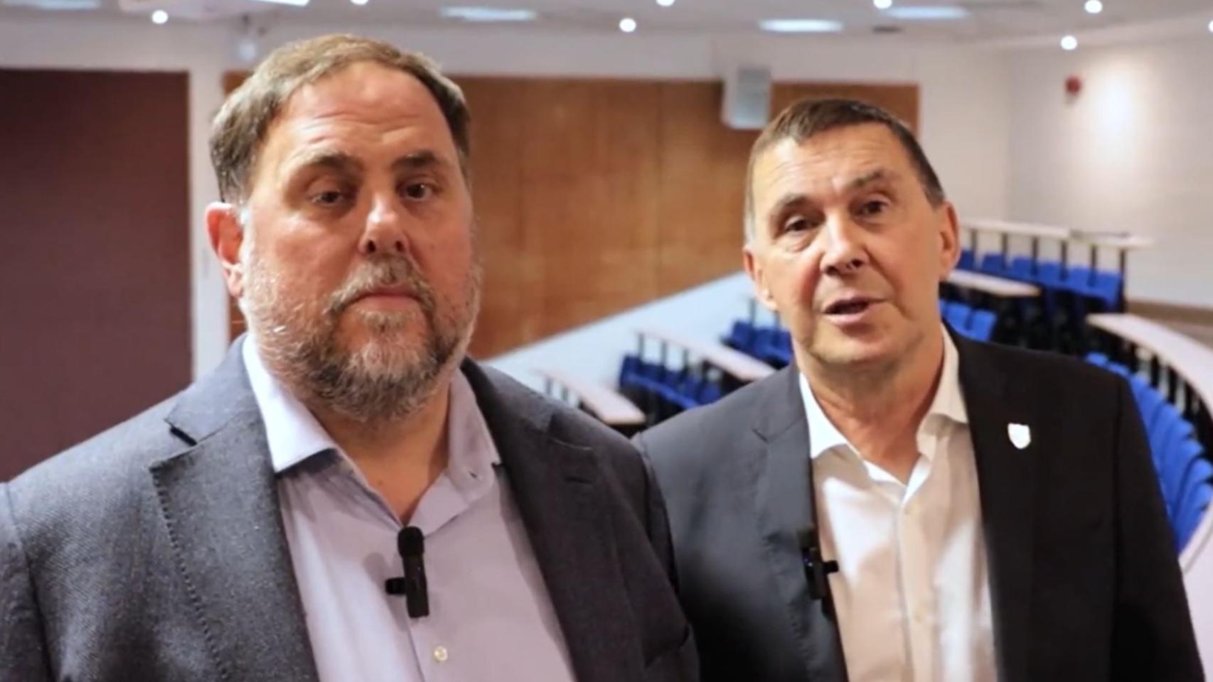 Junqueras junto a Arnaldo Otegi en un video difundido el pasado miércoles convocando una manifestación en Bilbao este sábado bajo el lema Somos una nación.