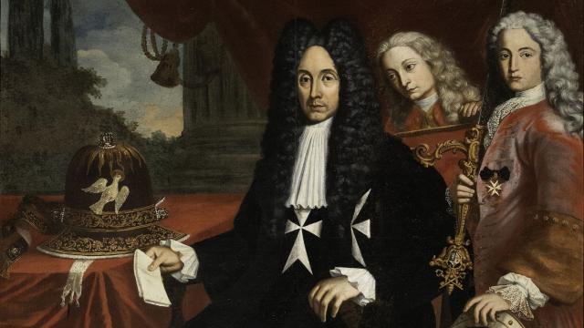 'Retrato del Gran Maestre Antonio Manoel de Vilhena con pajes'. Enrico Regnaud, 1725-1729. Supuestamente, Jorge Juan es el de la derecha.