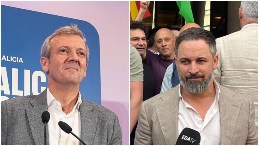 Alfonso Rueda (PP), a la izquierda, y Santiago Abascal (Vox) a la derecha