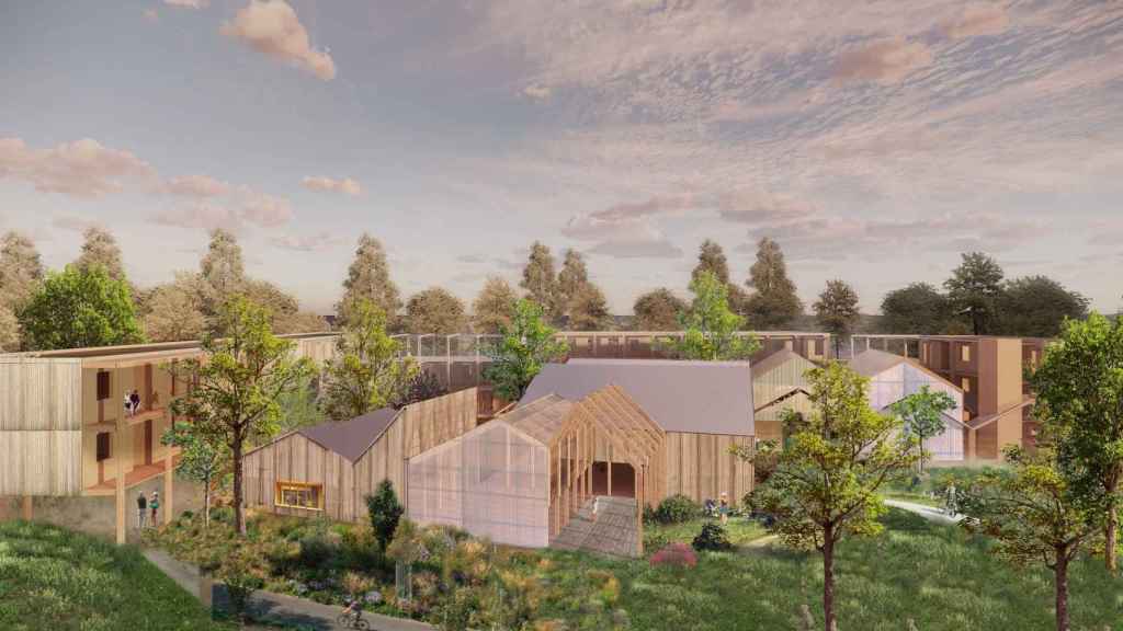 Infografía del futuro Centro Social Cooperativo Ancoradoiro para el Cuidado yBienestar de las Personas Mayores.