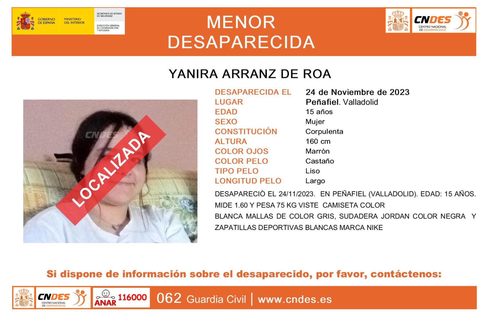 El cartel de la menor localizada que había desaparecido en Peñafiel