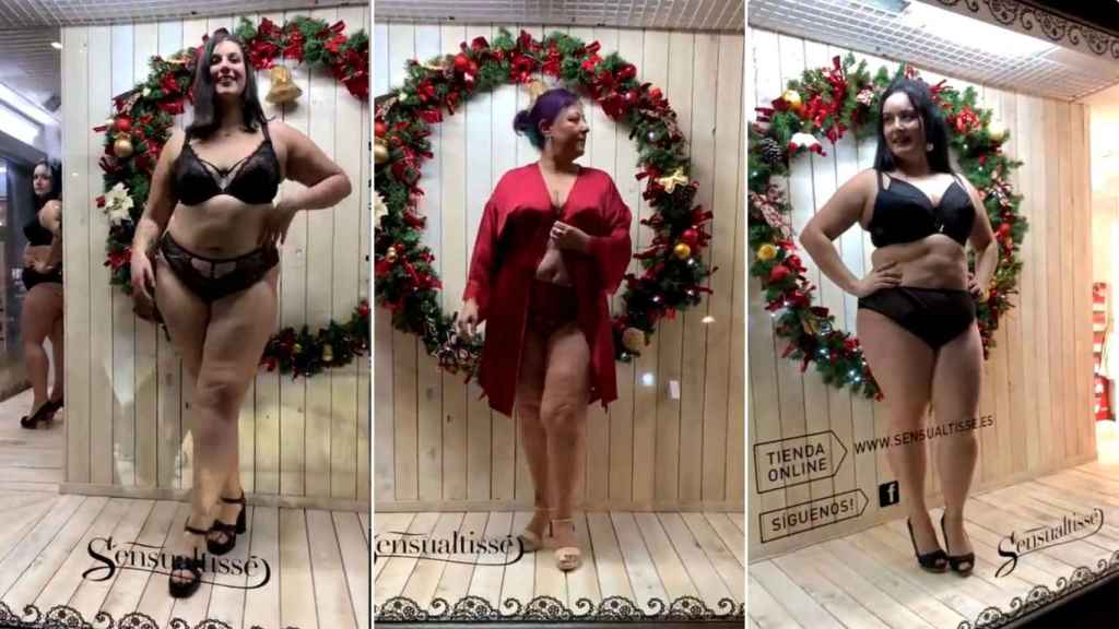 Imágenes del escaparate viviente de lencería de Meaño (Pontevedra).