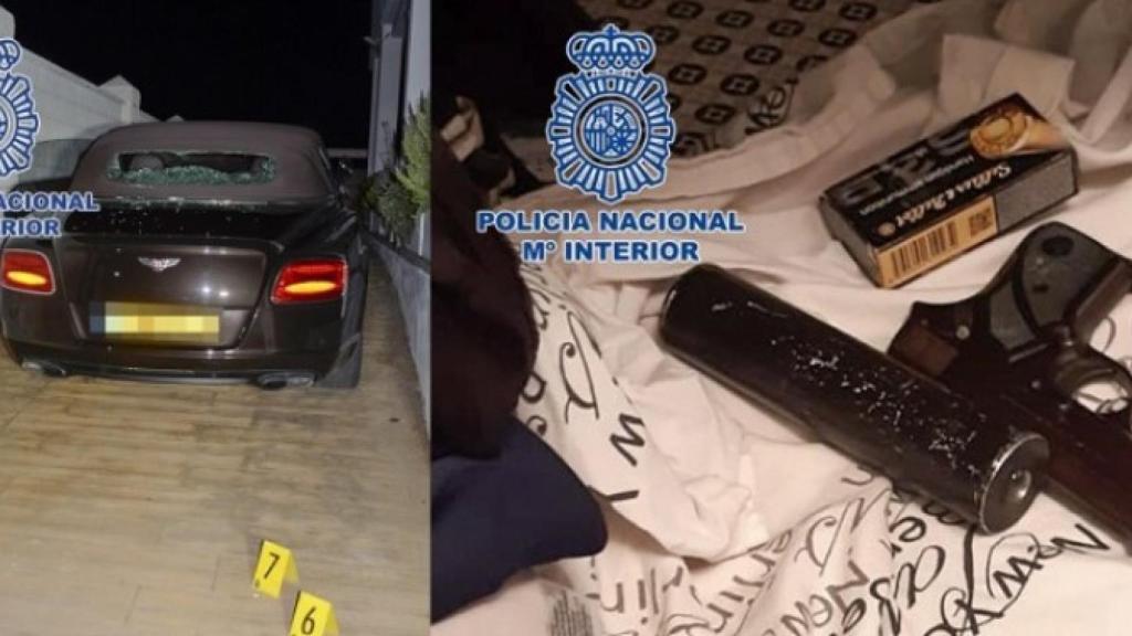 El Bentley en el que iba la víctima y la pistola con la que lo mataron.