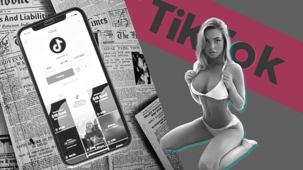 Fotomontaje con la aplicación TikTok y una modelo.