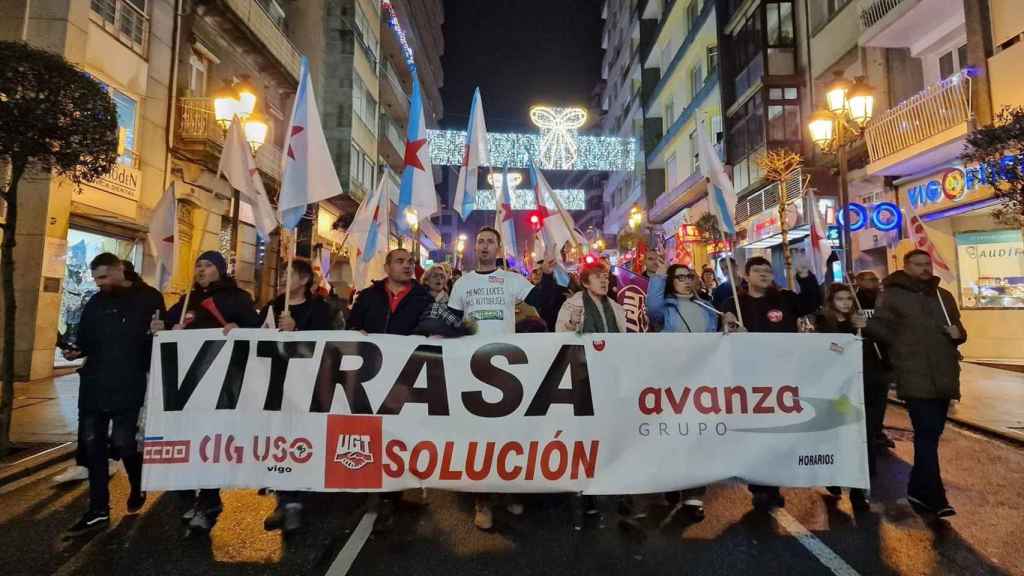 Trabajadores de Vitrasa manifestándose en Vigo.