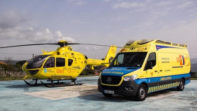 Helicóptero y ambulancia del 061.