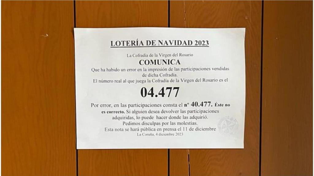 Cartel de la Cofradía para informar del error