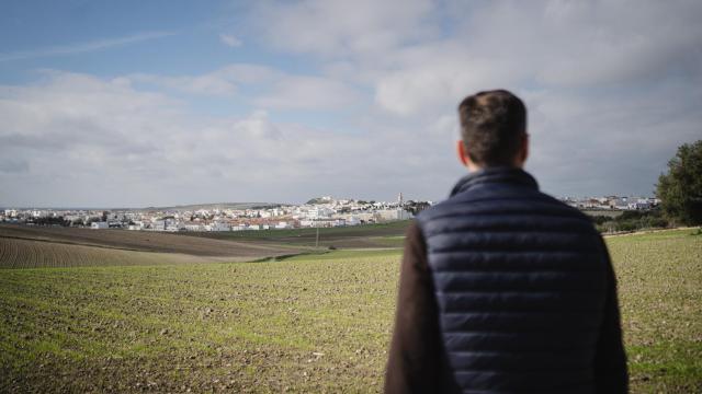 Diego Bellido, agricultor y portavoz de COAG para Sevilla, mira Lebrija desde la lejanía.