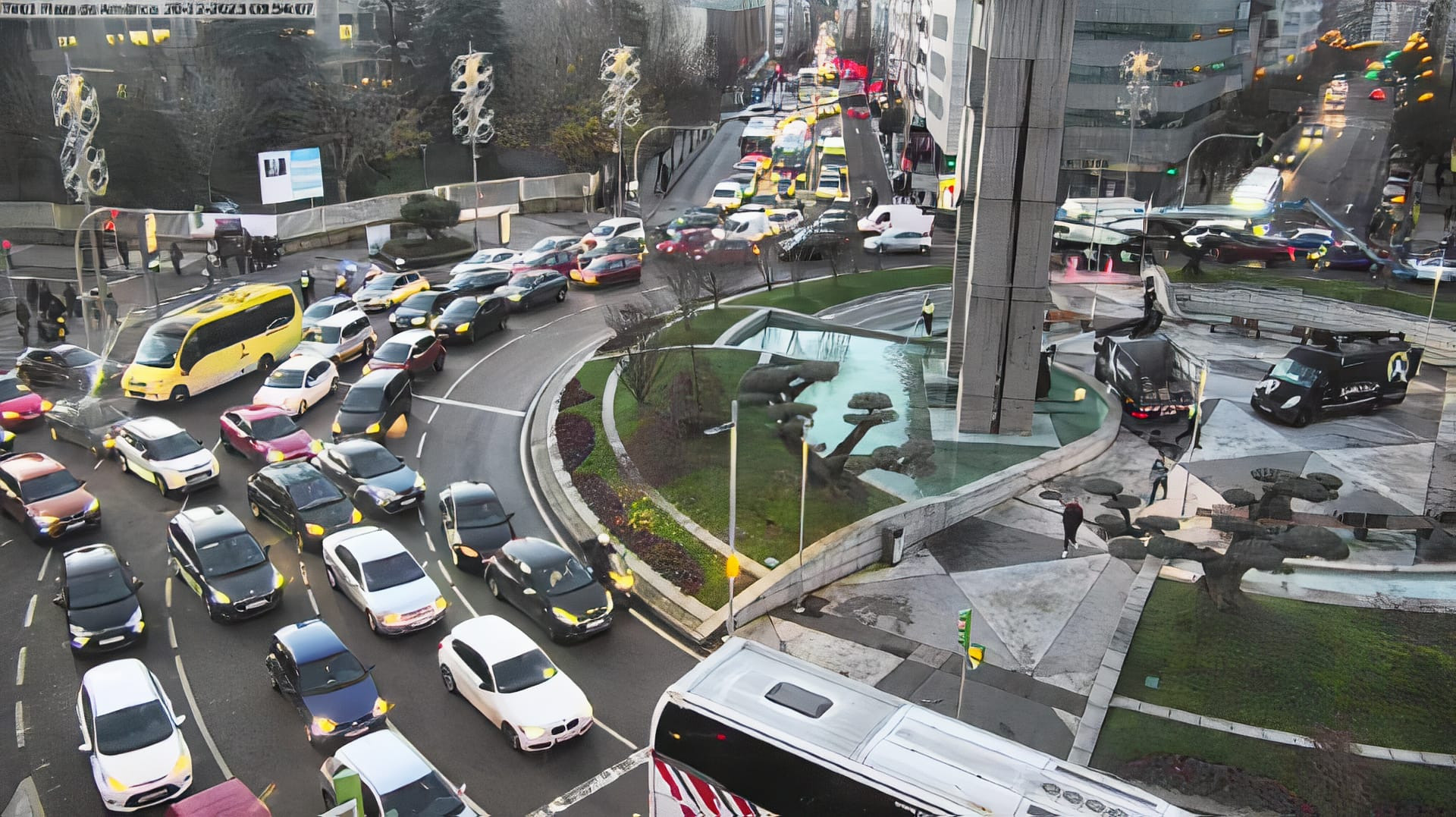 Retenciones en Plaza América a primera hora de este miércoles. Foto: cámaras tráfico de Vigo