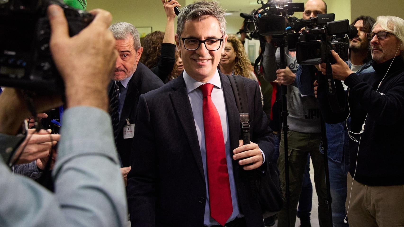 El ministro Félix Bolaños, a su llegada este jueves a su primera comparecencia en la Comisión de Justicia del Congreso./