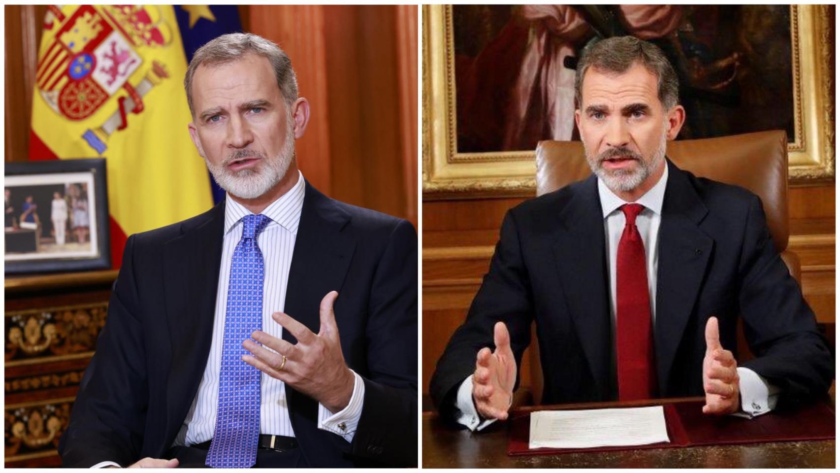 El Rey en Nochebuena de 2023 (izquierda) y el 3 de octubre de 2017 (derecha)