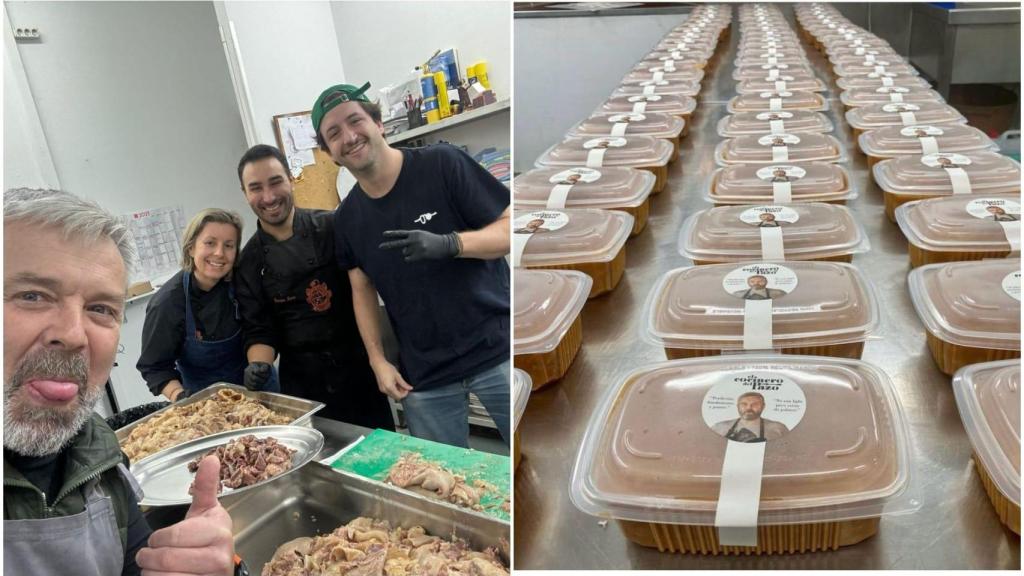El chef Antonio Amenedo preparando los callos junto a su equipo