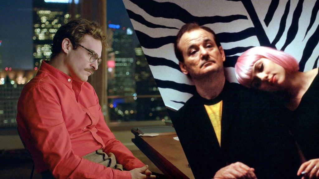 Joaquin Phoenix en 'Her' (Spike Jonze, 2013), Bill Murray y Scarlett Johansson en 'Lost in Translation' (Sofia Coppola, 2003).
