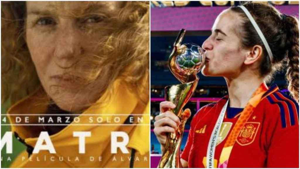 Cartel de Matria, a la izquierda, y Tere Abelleira, a la derecha.