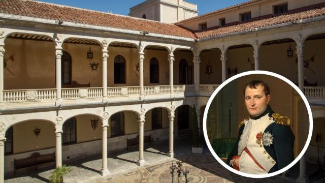 Imagen del patio del Palacio Real de Valladolid y de Napoleón Bonaparte, en un montaje de EL ESPAÑOL.