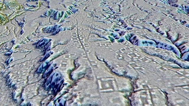 Imagen LiDAR del la 'ciudad' de Kunguints, en la Amazonia ecuatoriana, revela antiguas calles bordeadas de casas.