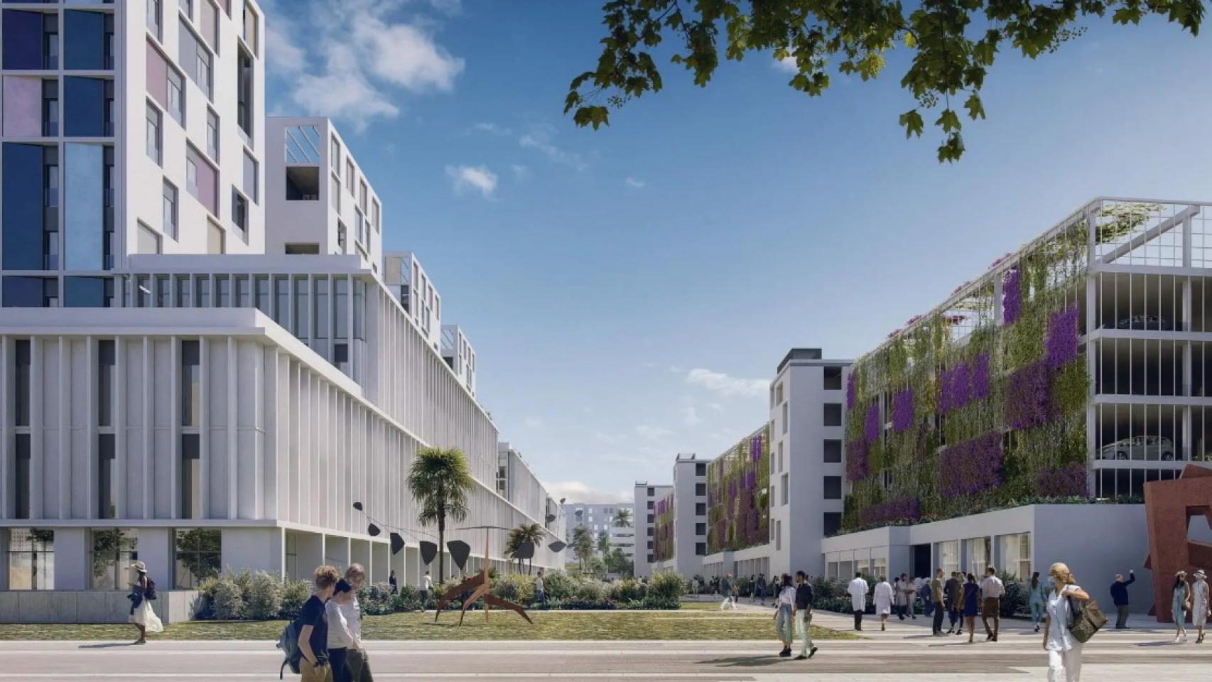 Imagen del Nuevo Hospital de Málaga y del edificio de aparcamientos.