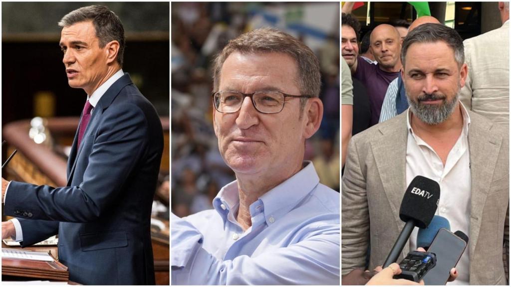 Pedro Sánchez, Alberto Núñez Feijóo y Santiago Abascal