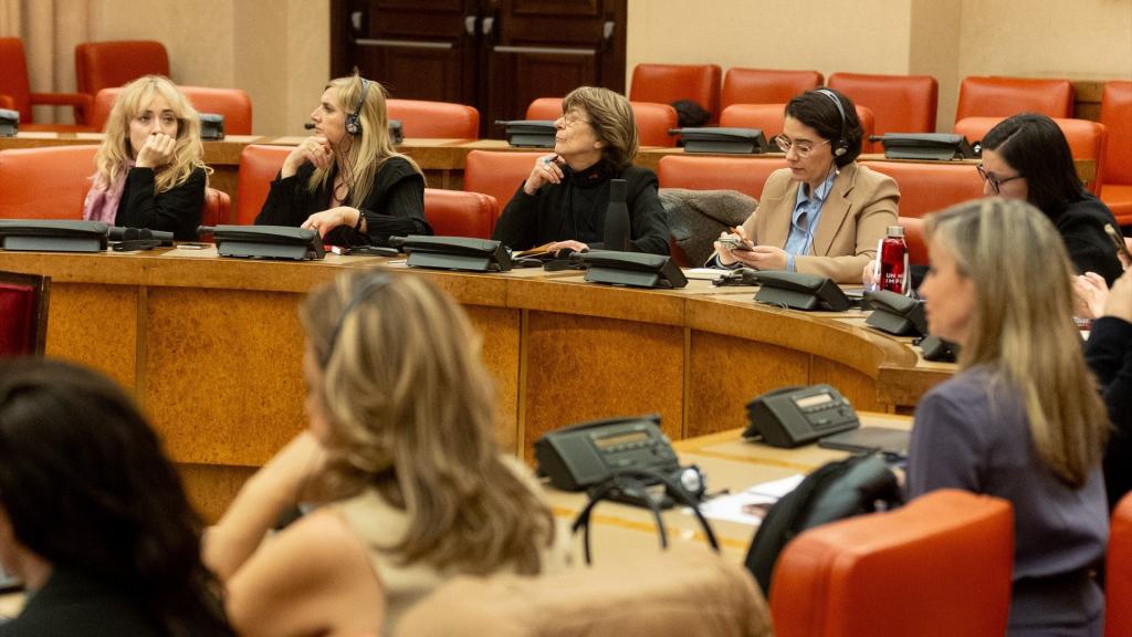 Los miembros de una comisión utilizando pinganillos para escuchar la traducción de las intervenciones