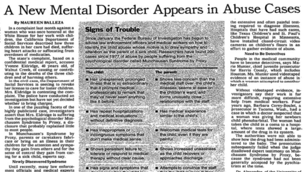 Reporte en prensa del síndrome de Munchausen en 1992.