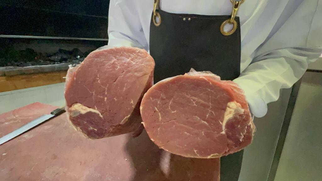 Detalle del solomillo de vaca palurda, sin apenas infiltración de grasa.