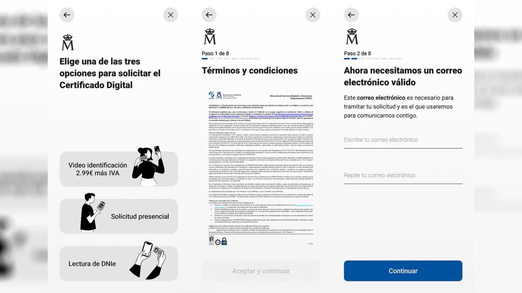 Imagen de los pasos a seguir con la app certificado digital FNMT