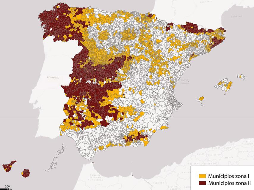 Los lugares más afectados por el gas radón. / Foto: Radonspain.