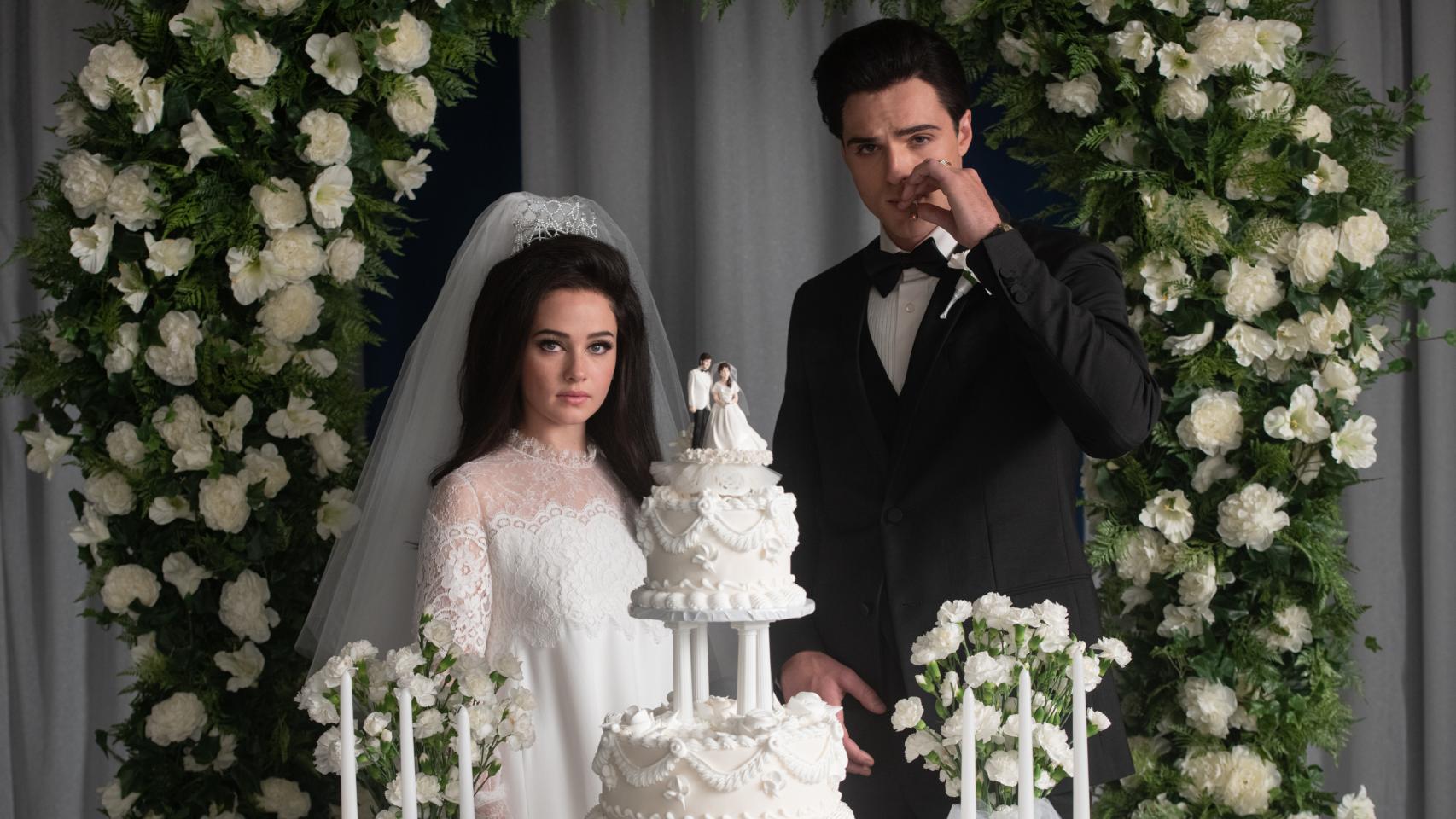 Cailee Spaeny (Priscilla) y Jacob Elordi (Elvis) en el momento de la película que recrea la boda entre ambos. Foto: Philippe Le Sourd
