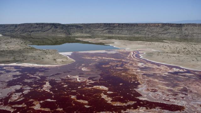 Vista aérea del lago Natron (Tanzania).