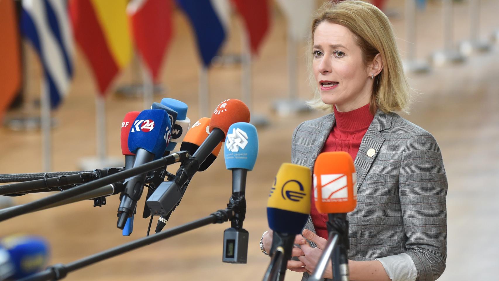La primera ministra de Estonia, Kaja Kallas, durante el último Consejo Europeo del 1 de febrero