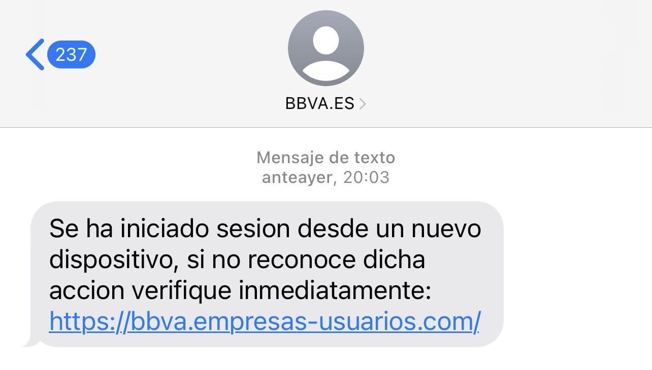 Captura de pantalla del mensaje recibido por los estafadores