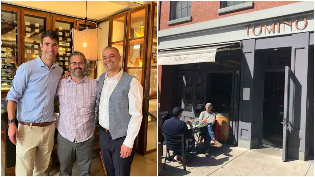 A la izquierda, los hermanos González, a la derecha, la taberna gallega Tomiño en Nueva York.