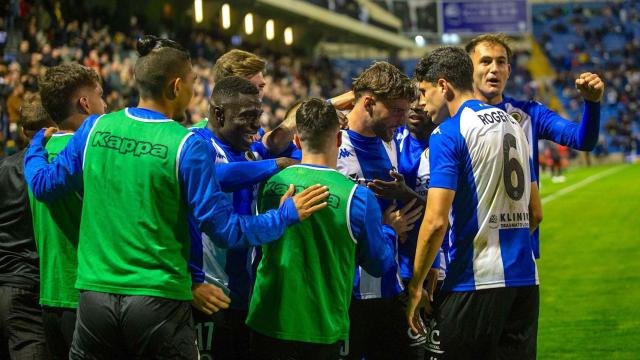 Los jugadores del Hércules, en un partido de esta temporada.