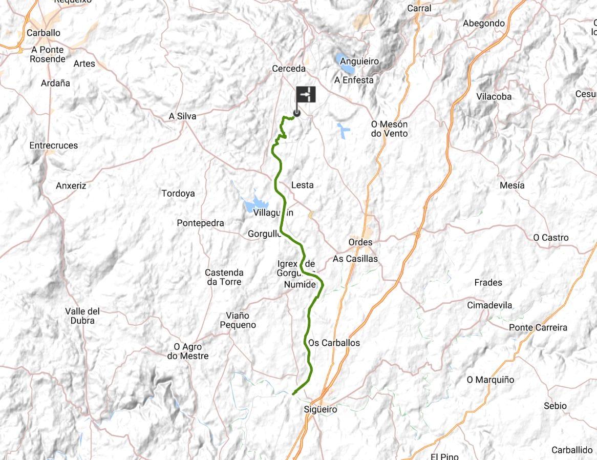 Recorrido de la ruta desde Cerceda hasta Sigüeiro