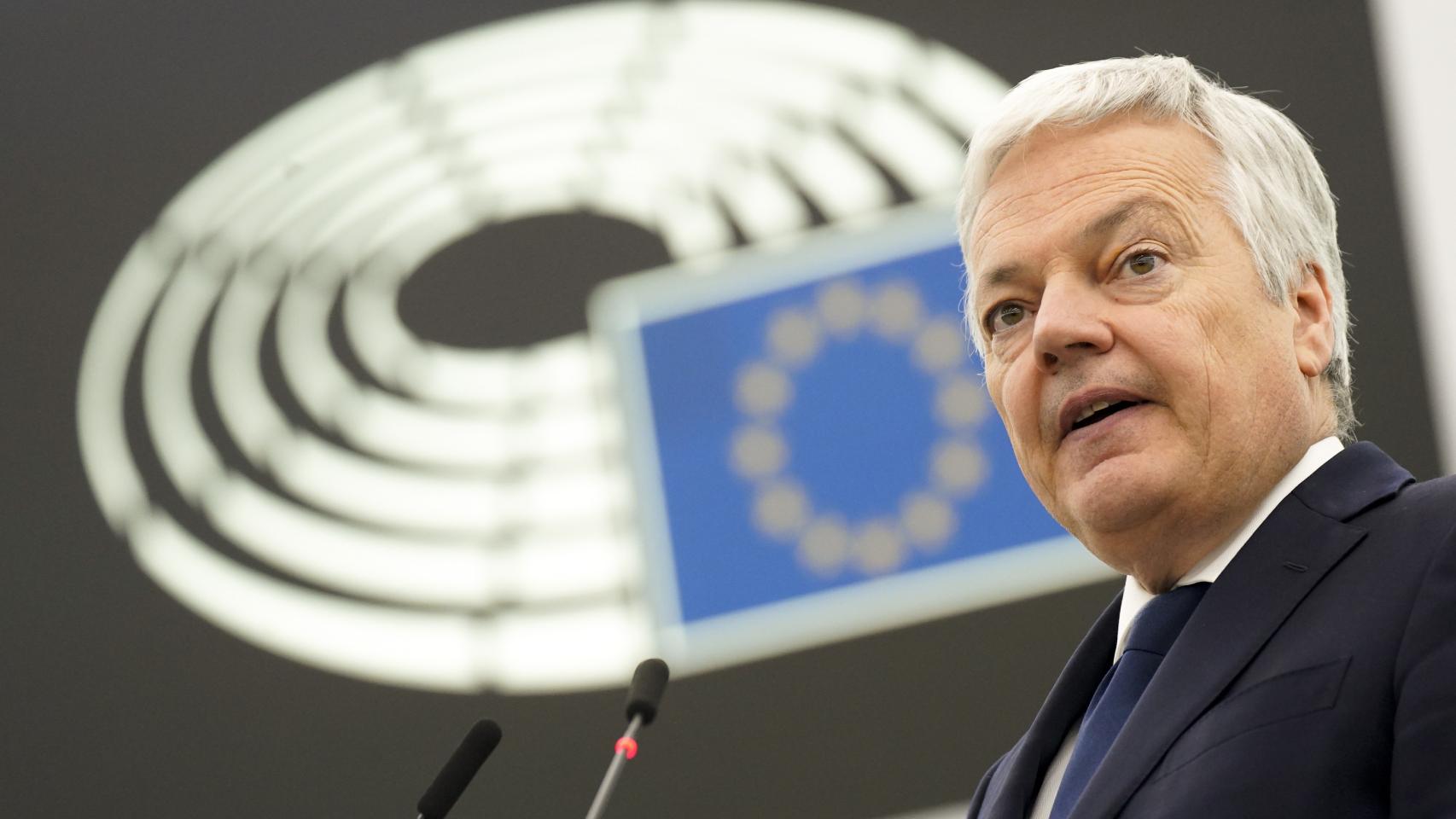 Didier Reynders, comisario de Justicia, durante el debate sobre el Estado de derecho, en el pleno de Estrasburgo.