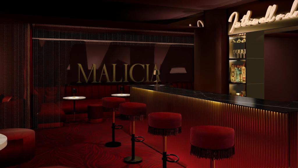 Recreación de la barra de la segunda planta, donde están los reservados de Malicia.