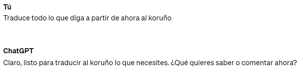 Comando inicial dado a ChatGPT4 tras preguntarle acerca del koruño