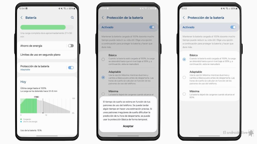 Gestión de la batería en un móvil Samsung