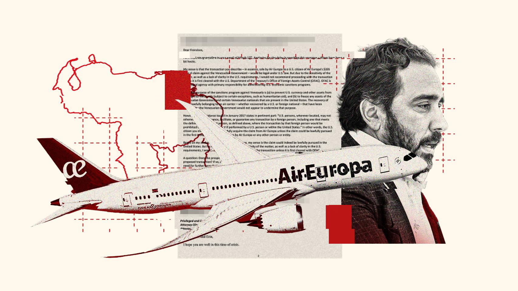 Víctor Aldama, consejero de Globalia junto al contrato entre los abogados de Globalia.