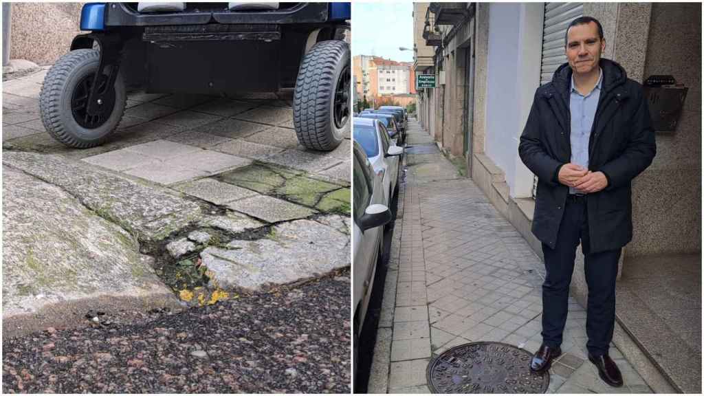 El concejal olívico Fernando González Abeijón denuncia el estado de la calle Burgos de Vigo.